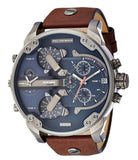 Diesel Mr Daddy Chronograph Blue Dial Brown Leather Strap Watch For Men - DZ7314