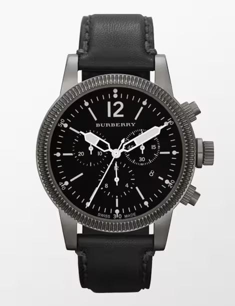 Burberry Utilitarian Chronograph Black Dial Black Leather Strap Watch for Men - BU7813