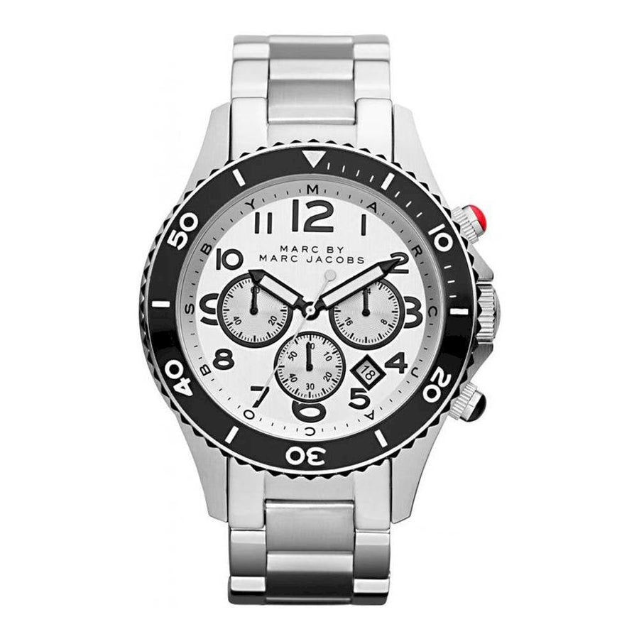 Marc Jacobs Rock Chronograph White Dial Silver Steel Strap Watch for Men - MBM5027