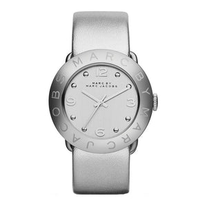 Marc Jacobs Amy Silver Dial Silver Leather Strap Watch for Women - MBM8626