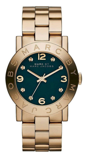 Marc Jacobs Amy Green Dial Gold Steel Strap Watch for Women - MBM8609