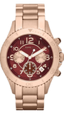 Marc Jacobs Rock Chronograph Mother of Pearl Red Dial Rose Gold Steel Strap Unisex Watch - MBM3251