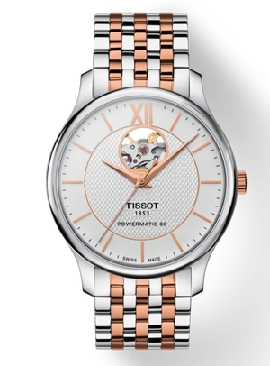 Tissot Tradition Powermatic 80 Open Heart Silver Dial Two Tone Steel Strap Watch For Men - T063.907.22.038.01