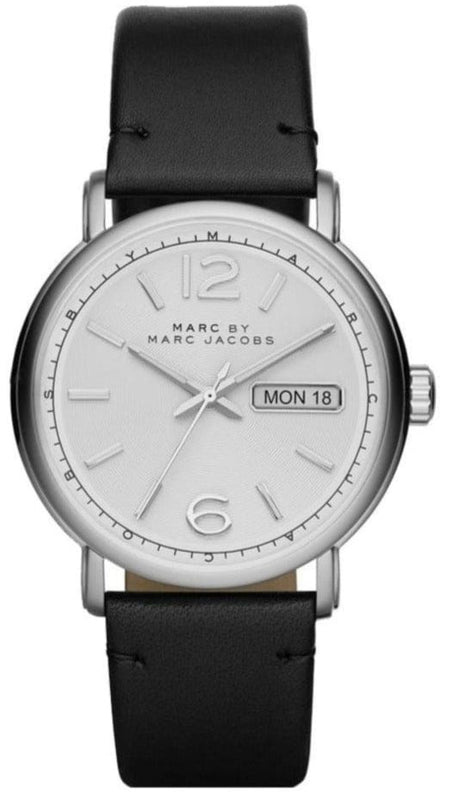 Marc Jacobs Fergus White Dial Black Leather Strap Watch for Men - MBM5076