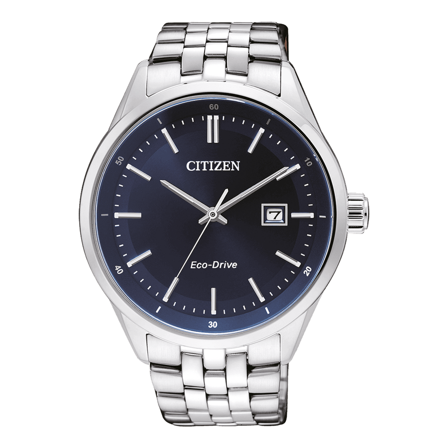 Citizen Eco Drive Blue Dial Silver Steel Strap Watch For Men - BM7250-56L