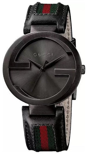 Gucci Interlocking G XL Black Dial Red & Green Leather Strap Watch For Men - YA133206