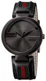 Gucci Interlocking G XL Black Dial Red & Green Leather Strap Watch For Men - YA133206