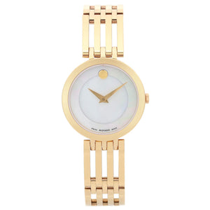 Movado Esperanza 28mm Mother of Pearl Dial Gold Steel Strap Watch For Women - 0607054