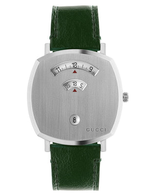 Gucci Grip Silver Dial Green Leather Strap Unisex Watch - YA157412