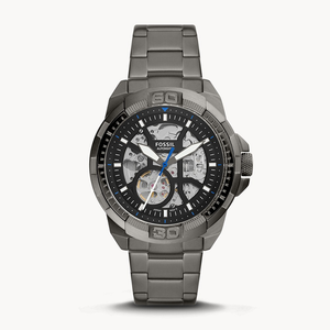 Fossil Bronson Automatic Skeleton Black Dial Grey Steel Strap Watch for Men - ME3218