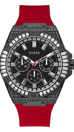 Guess Mainline Multifunction Crystals Black Dial Red Silicone Strap Watch For Men - GW0208G6