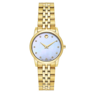 Movado Museum Classic Diamonds Mother of Pearl Dial Gold Steel Strap Watch For Women - 0606998