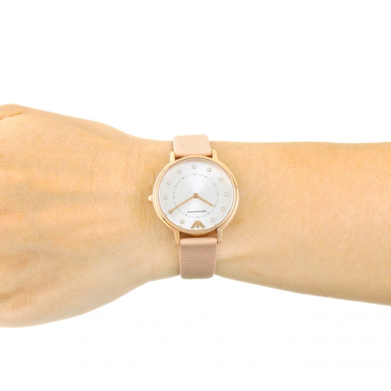 Emporio Armani Kappa Rose Gold & White Dial Beige Nude Leather Strap Watch For Women - AR2510