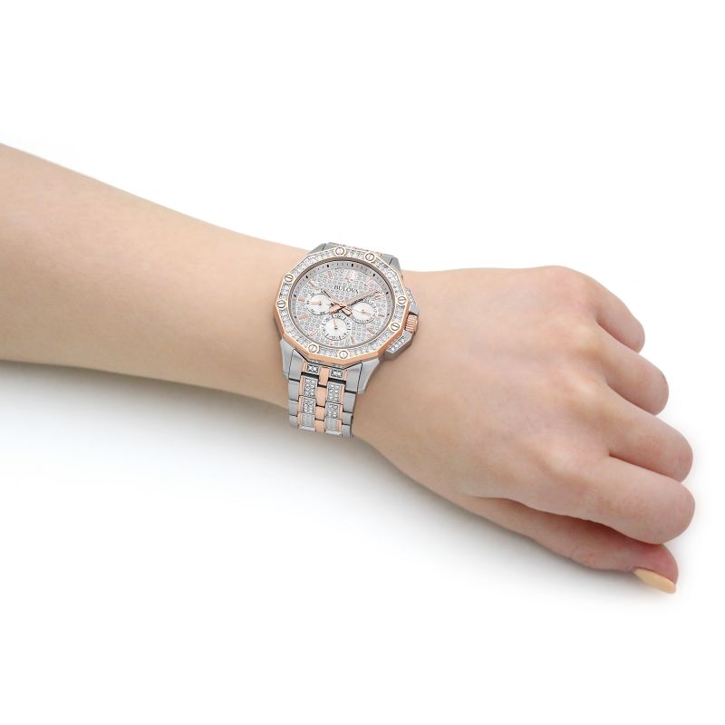Bulova Octova Crystal Silver Dial Two Tone Steel Strap Watch for Men - 98C133