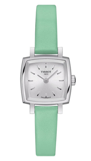 Tissot T Lady Lovely Square Silver Dial Light Green Leather Strap Watch for Women - T058.109.16.031.01
