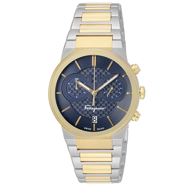 Salvatore Ferragamo Sapphire Chrono Blue Dial Two Tone Steel Strap Watch for Men - SFME00521