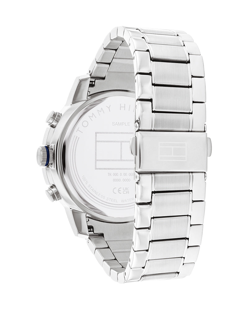 Tommy Hilfiger Troy Chronograph Blue Dial Silver Steel Strap Watch For Men - 1792104