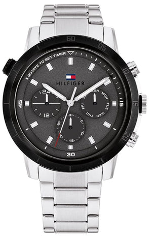Tommy Hilfiger Troy Chronograph Grey Dial Silver Steel Strap Watch For Men - 1792106
