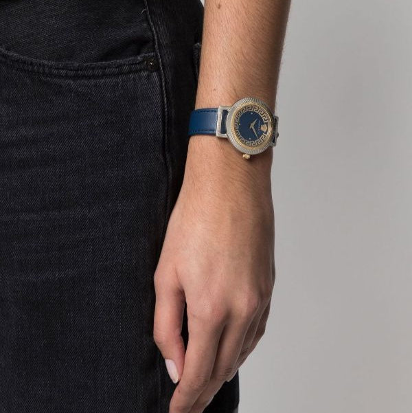 Versace Greca Blue Dial Blue Leather Strap Watch for Women - VERE00218