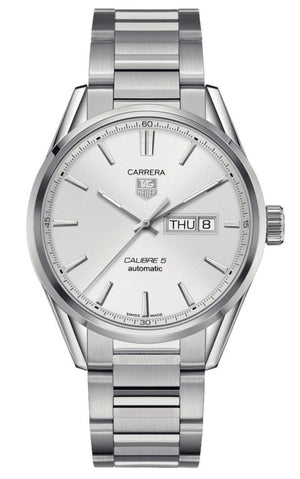 Tag Heuer Carrera Calibre 5 Automatic White Dial Silver Steel Strap Watch for Men - WAR201B.BA0723