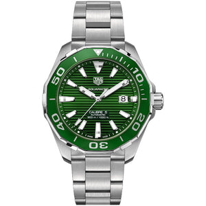 Tag Heuer Aquaracer Calibre 5 Green Dial Silver Steel Strap Watch for Men - WAY201S.BA0927