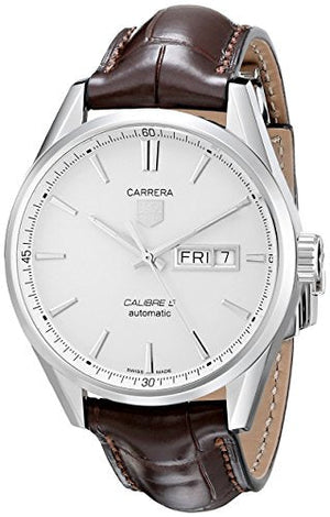 Tag Heuer Carrera Calibre 5 Automatic White Dial Brown Leather Strap Watch for Men - WAR201B.FC6291