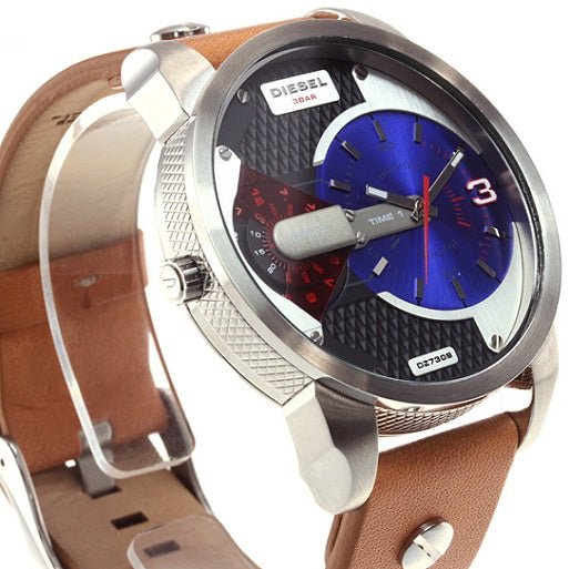 Diesel Mini Daddy Blue & Black Dial Brown Leather Strap Watch For Men - DZ7308