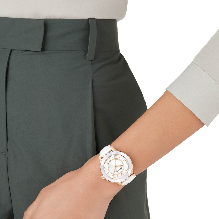 Swarovski Octea Lux White Dial White Leather Strap Watch for Women - 5414416
