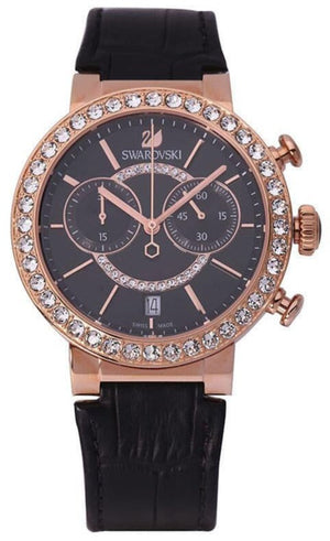 Swarovski Citra Sphere Chronograph Black Dial Black Leather Strap Watch for Women - 5055209