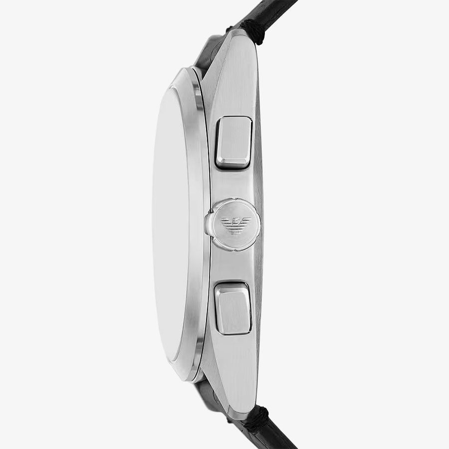 Emporio Armani Claudio Chronograph Black Dial Black Leather Strap Watch For Men - AR11542