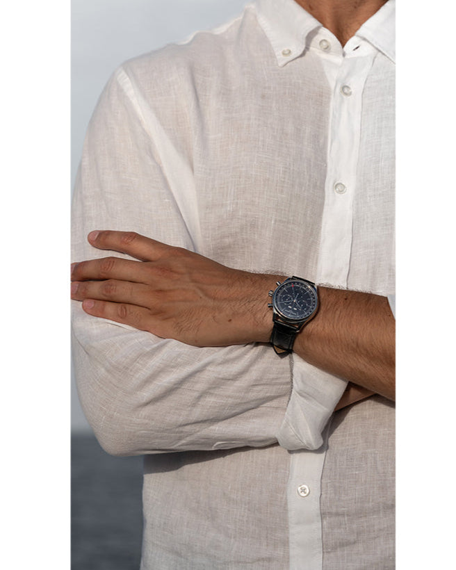 Armani Exchange Hampton AX2411 Men's Quartz Watch – Blue Dial Paired with Black Leather Strap