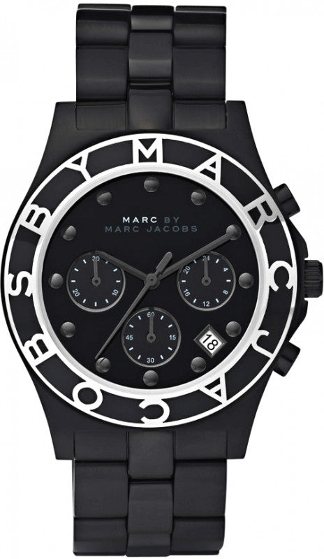 Marc Jacobs Blade Chronograph Black Dial Black Steel Strap Watch for Women - MBM3083