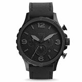 Fossil Nate Chronograph Black Dial Black Leather Strap Watch for Men - JR1354