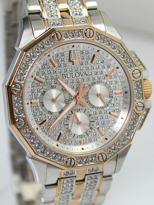Bulova Octova Crystal Silver Dial Two Tone Steel Strap Watch for Men - 98C133