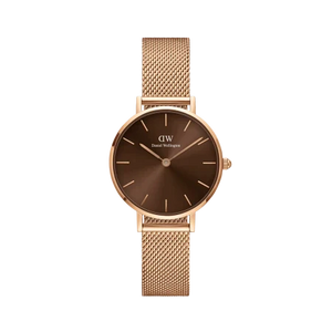 Daniel Wellington Petite Amber Brown Dial Gold Mesh Strap Watch For Women - DW00100476