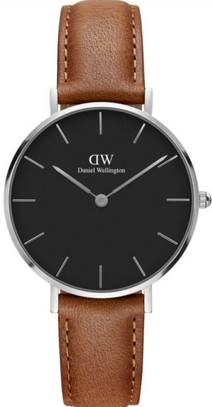 Daniel Wellington Petite Sterling Black Dial Brown Leather Strap Watch For Women - DW00100178