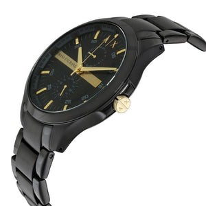 Armani Exchange Hampton Chronograph Black Dial Black Steel Strap Watch For Men - AX2121