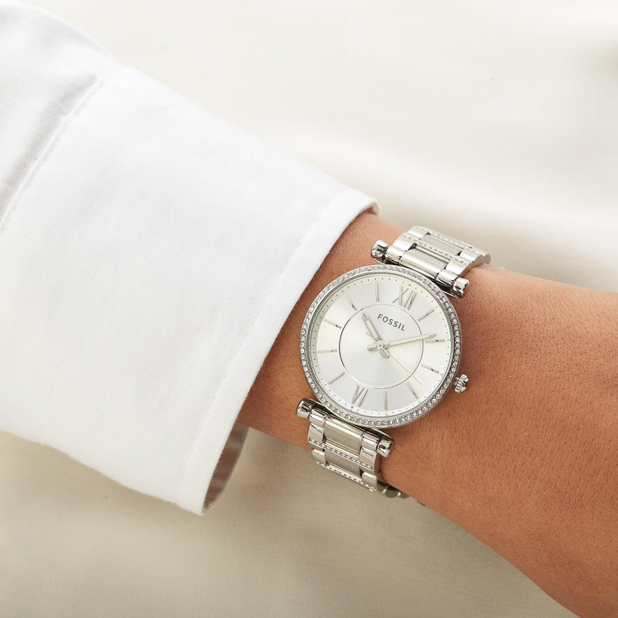 Fossil Carlie Silver Dial Silver Steel Strap Watch for Women - ES4341