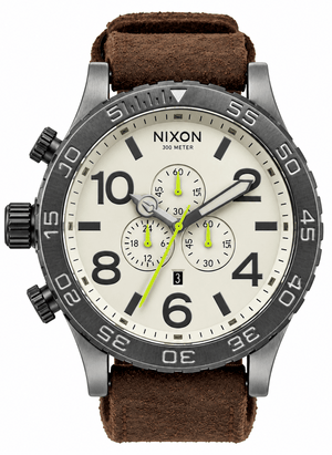 Nixon 51-30 Chronograph Beige Dial Brown Leather Strap Watch for Men - A124-1388