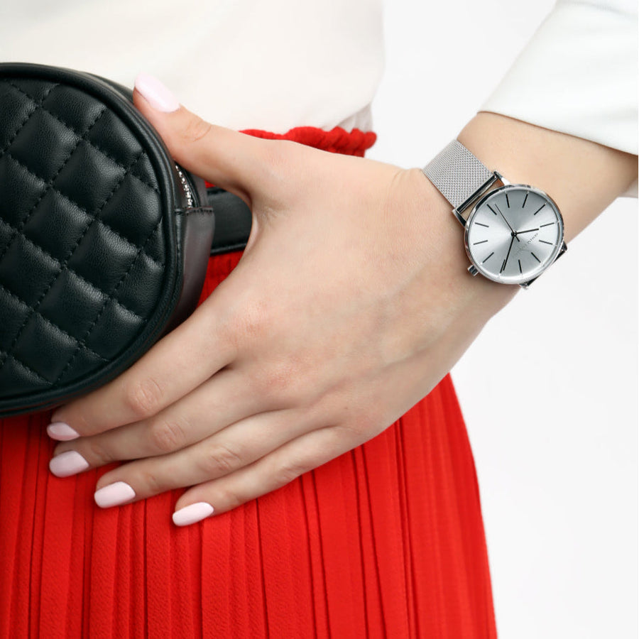 Armani Exchange Lola AX5535 Women's Analog Watch – Silver Dial with Matching Silver Mesh Strap