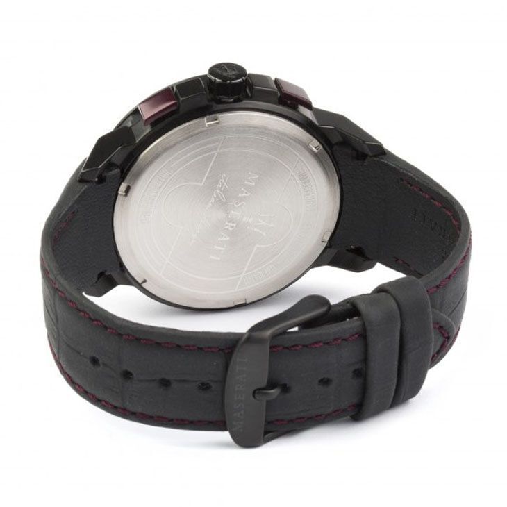 Maserati Ingegno Chronograph Black Dial Black Leather Strap Watch For Men - R8871619003