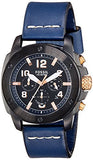 Fossil Modern Machine Chronograph Black Dial Blue Leather Strap Watch for Men - FS5066