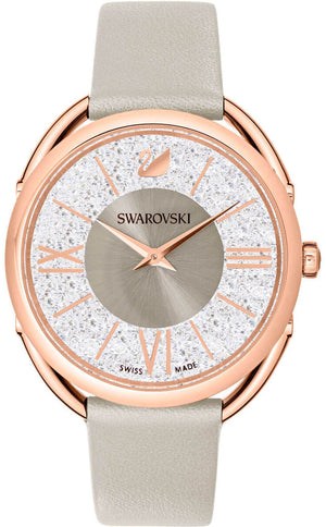 Swarovski Crystalline Glam Silver Dial Grey Leather Strap Watch for Women - 5452455