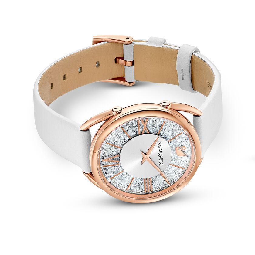 Swarovski Crystalline Glam Silver Dial White Leather Strap Watch for Women - 5452459