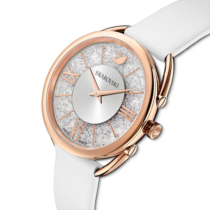 Swarovski Crystalline Glam Silver Dial White Leather Strap Watch for Women - 5452459
