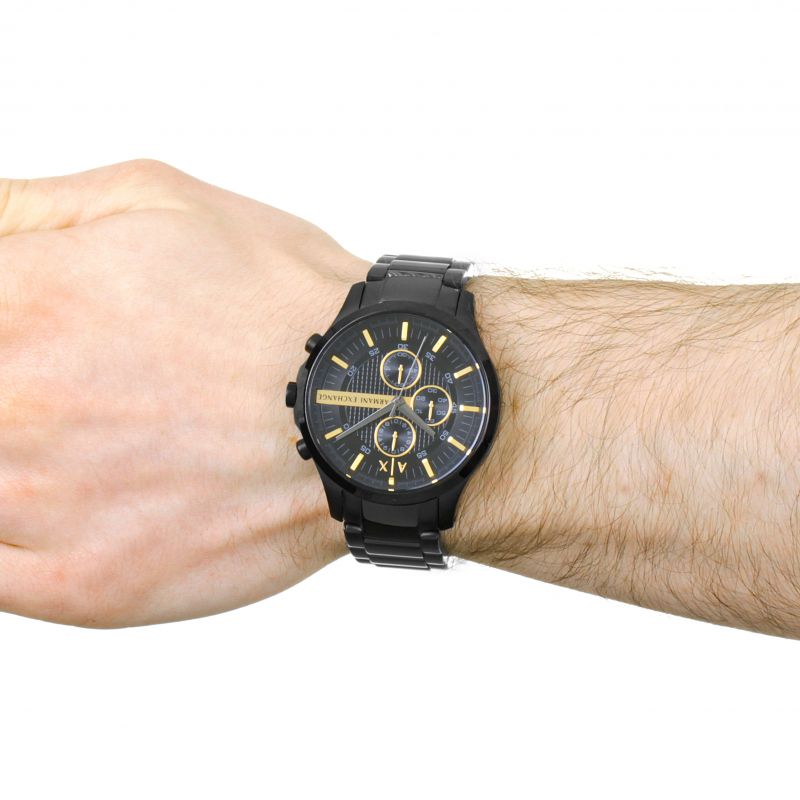 Armani Exchange Hampton Chronograph Black Dial Black Steel Strap Watch For Men - AX2121