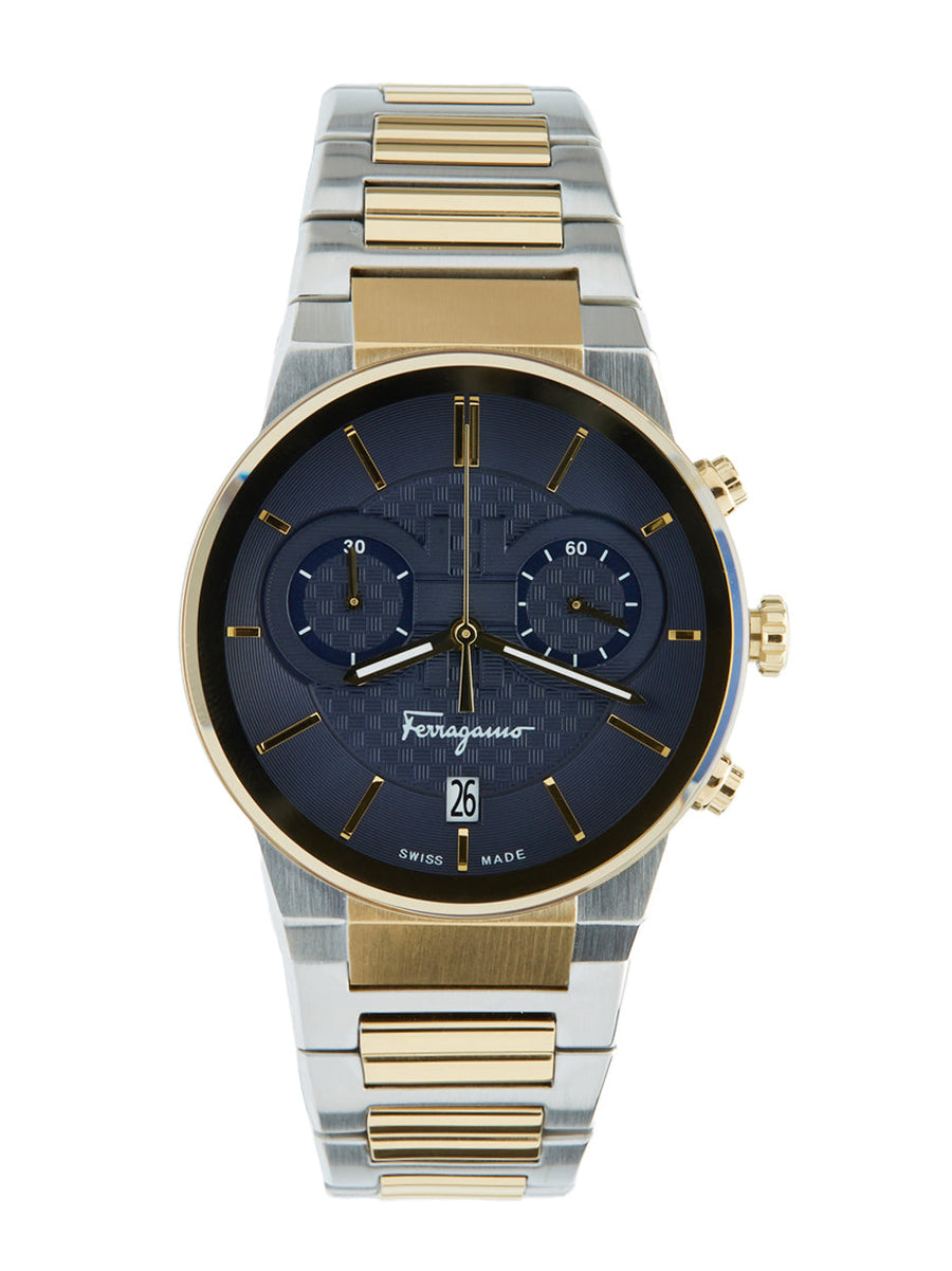 Salvatore Ferragamo Sapphire Chrono Blue Dial Two Tone Steel Strap Watch for Men - SFME00521
