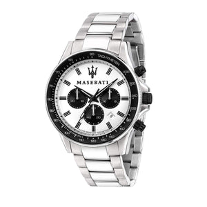 Maserati SFIDA Chronograph White Dial Silver Steel Strap Watch For Men - R8873640003