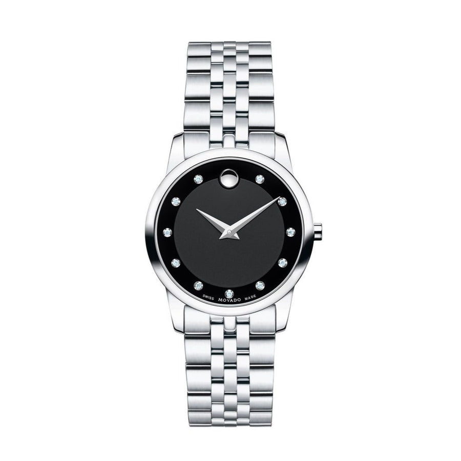 Movado Museum Classic Black Dial Silver Steel Strap Watch For Women - 0606858