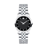Movado Museum Classic Black Dial Silver Steel Strap Watch For Women - 0606858